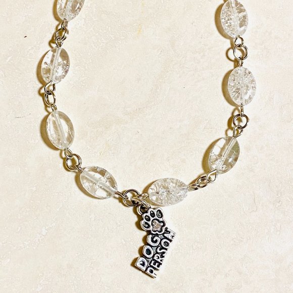 Clear Crackle Quartz Necklace, Dog Person Pendant + Genuine Gemstone - Picture 5 of 9